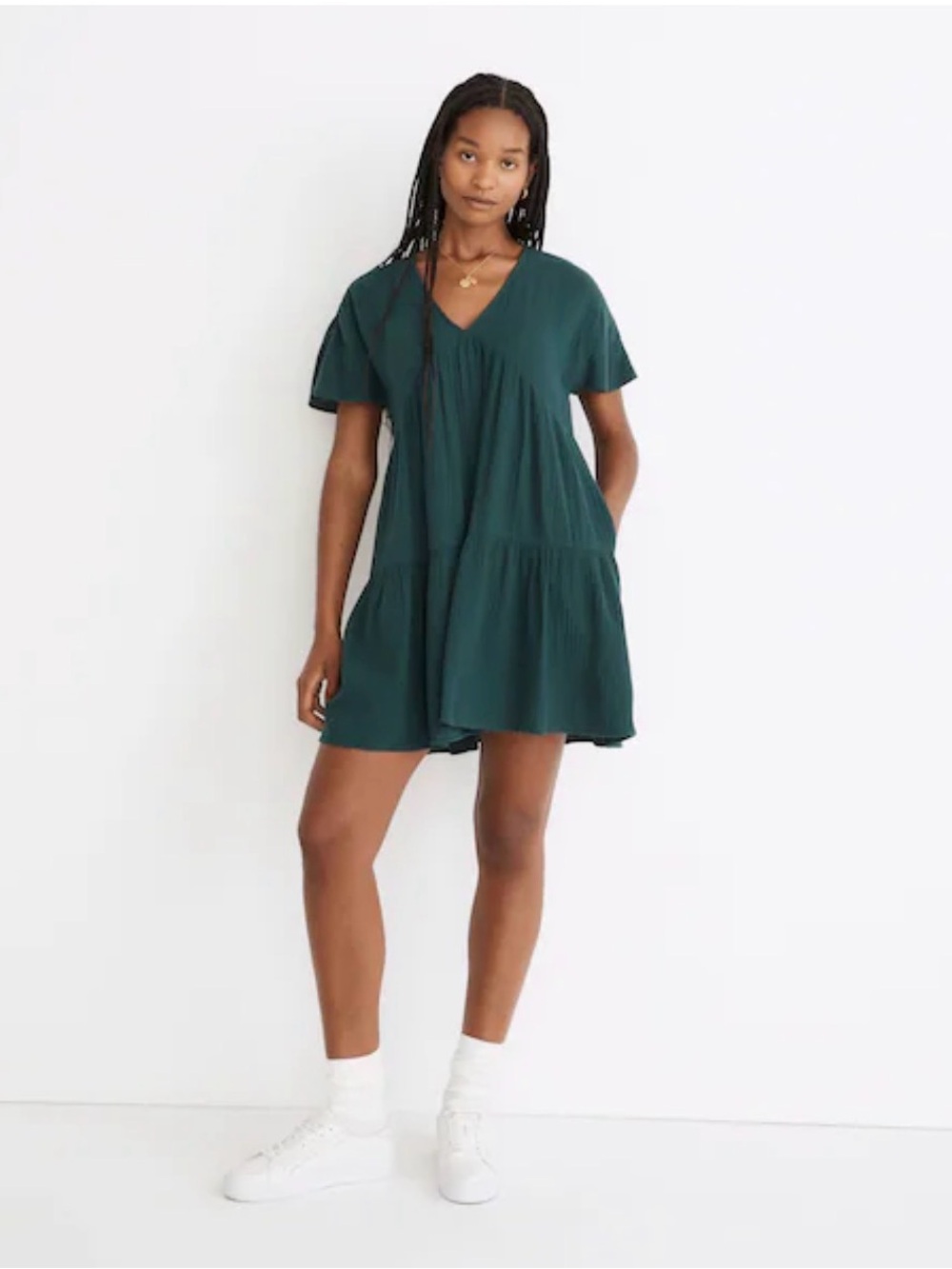 Madewell Forest Green Textured Gauze dress